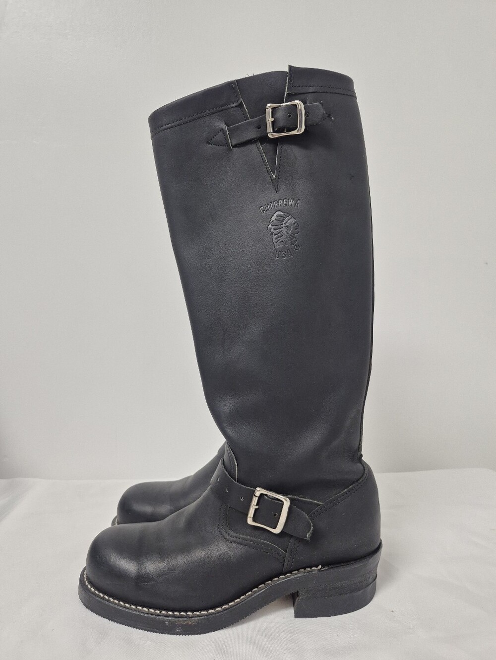 NWOT Vintage Chippewa Tall Black Leather Steel Toe Engineer Biker Boots sz 6.5D - Picture 5 of 13